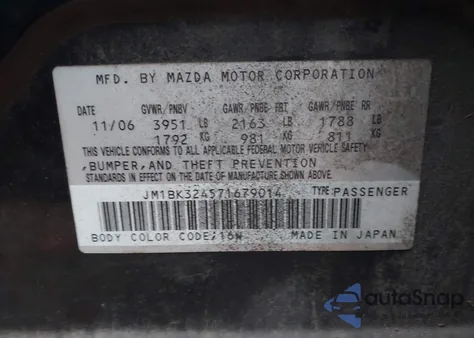 2007 Mazda Mazda3 S Touring from USA, damaged, VIN JM1BK324571679014